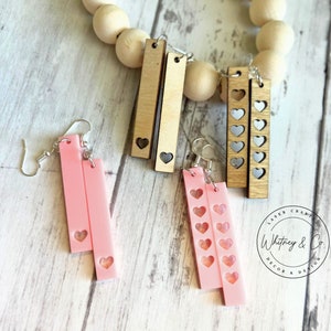 Heart Bar Dangle Earring SVG Laser Cut File | Glowforge SVG | Laser SVG | Cut File | Dangle Earrings | Rectangle | Earrings svg | Hearts