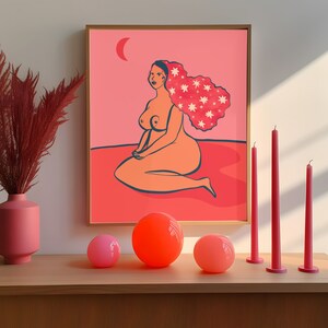 Stargazer Art Print | Colorful Sun and Moon Wall Art | Trendy Bedroom Decor | Gift for Her