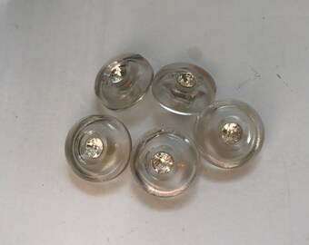 3 Lucite Buttons 1.5 Diameter Clear with Embedded Silver Swirl /& Center Star Flower Vintage Sewing Crafts Metal Shank