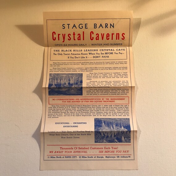 Vintage Stage Barn Crystal Caverns Advertising Flyer Rapid Etsy