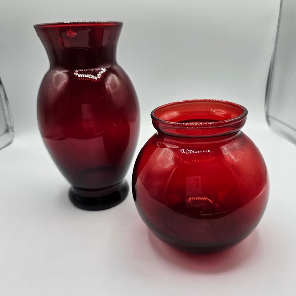 Ruby Red Depression Glass Vases Etsy