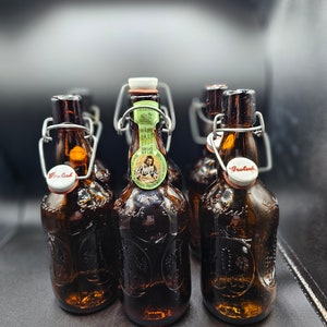 Set of six Vintage Grolsch Amber Brown Beer Bottle w/ Porcelain Swing Top Lid