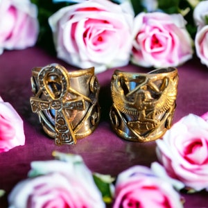 Ankh and Maat Ring Set: Egyptian Kemetic Jewelry