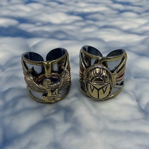 Two are better than one! Scarab & Maat Ancient Egyptian rings. #EgyptianKemeticJewelry #Scarab #Maat #Ma&#39;at