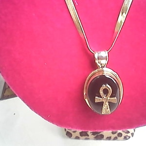 Labradorite Ankh Pendant: Bronze-Plated Egyptian Necklace