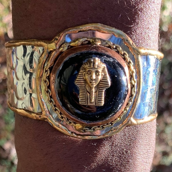 Egyptian Kemetic Jewelry! Egyptian King Tut & Black Onyx Cuff Bracelet #StraightPathJewelry #EgyptianJewelry