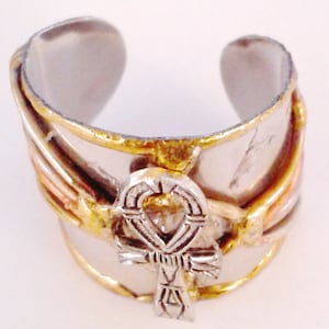 Tri-Metal Ankh Ring: Ancient Egyptian Key of Life