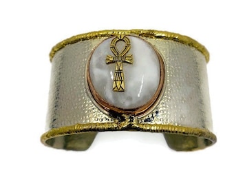 Women's History Month! New Style!!! Moonstone w/Ankh charm cuff bracelet.