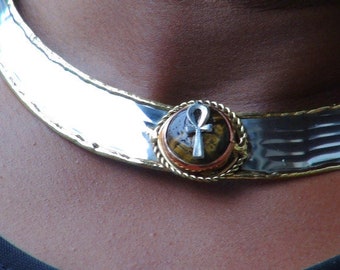 Women's History Month! Choker with an Ankh on a Tiger's Eye stone. #StraightPathJewelry #EgyptianJewelry