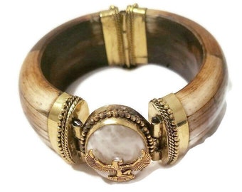 Moonstone & Maat charm on a hinged bracelet. Egyptian Kemetic Jewelry! #StraightPathJewelry #EgyptianJewelry