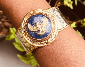 Lapis Lazuli Cuff Bracelet: Egyptian Maat Charm, Women's Jewelry