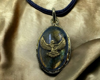 Women's History Month! Ancient Egyptian Maat on Labradorite stone with a 16" faux leather necklace