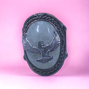 Moonstone Maat Ring: Egyptian Goddess of Truth, Antique Silver Cuff