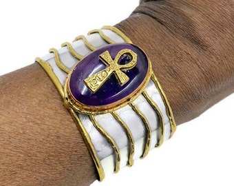 Women's History Month! Amethyst cuff bracelet and Ankh charm Limited Edition in this style. Gorgeous Egyptian-inspired jewelry!