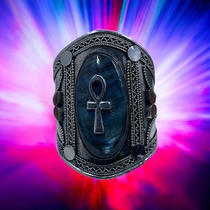 Labradorite Ankh Cuff Bracelet: Egyptian Inspired Jewelry