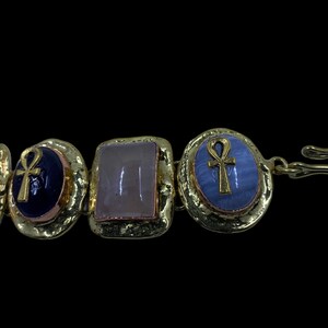 Ankh Gemstone Bracelet: Rose Quartz, Onyx & Blue Lace Agate