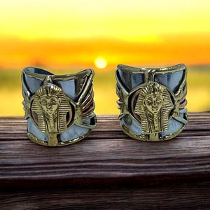 Pharaoh Cuff Ring Set: Stainless Steel Egyptian Jewelry