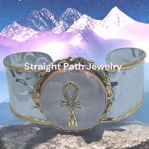 Ankh Rose Quartz Cuff Bracelet: Egyptian Kemetic Jewelry