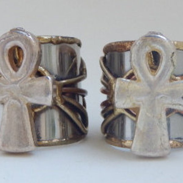 2 Stylish Rings with Ancient Egyptian Lead free Silver plated Ankh #Afrocentric #Egyptian Jewelry #Egypt #Ankh #Kemetic #Kush #Ancient Egypt