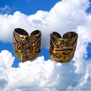Ankh & Eye of RA Ancient Egyptian charm Rings. #StraightPathJewelry #EgyptianJewelry #EgyptianKemeticJewelry #Ankh #EyeofRa #EyeofHorus
