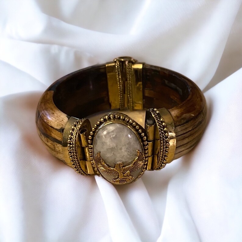 Moonstone & Maat charm on a hinged bracelet. Egyptian Kemetic Jewelry StraightPathJewelry EgyptianJewelry image 5