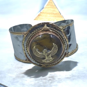 Maat Charm on a Tiger&#39;s Eye bracelet. #AncientEgyptian #EgyptianKemeticJewelry #Maat #Ma&#39;at #Tiger&#39;sEye
