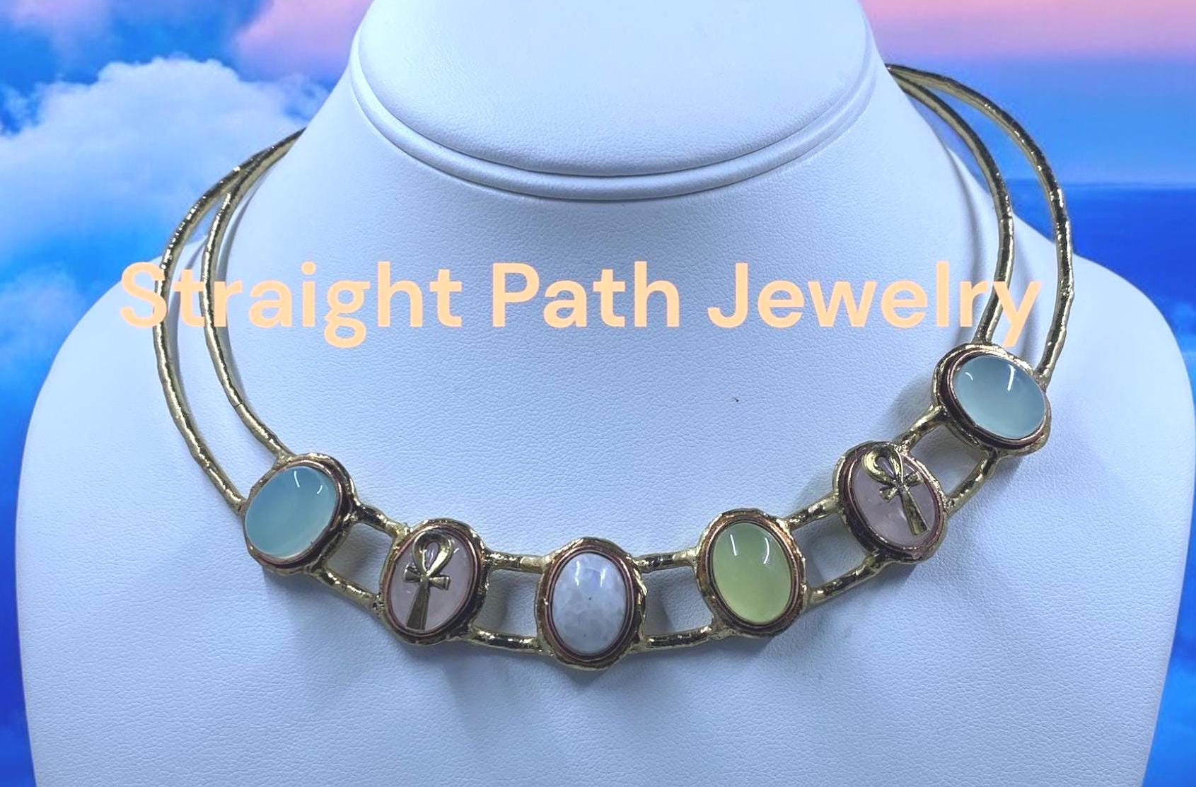 2025 Choker features two Ankh charms, beautifully accented with six agate stones. #AncientEgyptian #Ankh #EgyptianKemeticJewelry #Agate