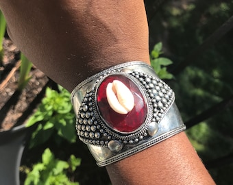 Egyptian Kemetic Jewelry! Cowrie shell and Red Glass stone #StraightPathJewelry #CowrieShell. Gorgeous African-inspired Jewelry