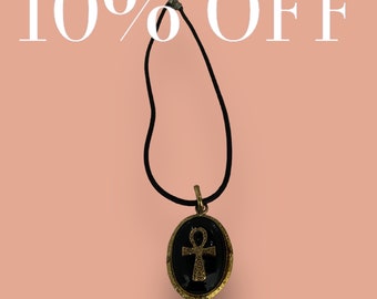 Spring Edition! Eye Catching necklace with Small Ankh on a Black Onyx stone #EgyptianJewelry #Ankh #Afrocentric #Egypt #Nubia #Kemetic