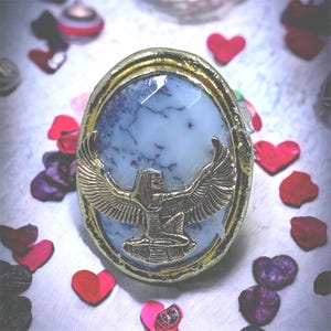 Maat Goddess Ring: Howlite Gemstone, Egyptian Brass Cuff