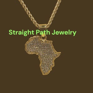 Eye-catching Zirconia Africa Map Pendant on a Gold-Plated Chain #StraightPathJewelry #Ankh #AncientEgyptian #EgyptianKemeticJewelry
