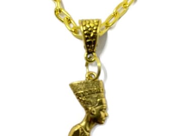 Nefertiti Necklace: Gold-Plated Egyptian Queen Pendant, 24-inch Chain
