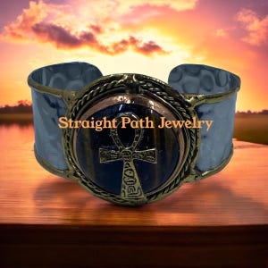 Tiger&#39;s Eye Ankh Cuff Bracelet: Egyptian Inspired Jewelry