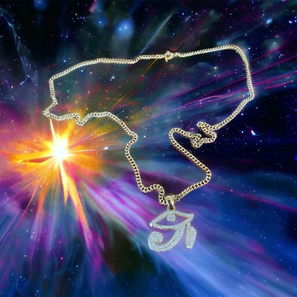Eye of Ra pendant on a gold-plated chain. Egyptian Kemetic Jewelry Ancient Egypt