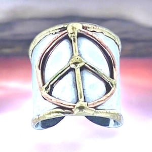 Large Peace symbol ring. Statement cuff Ring. #StraightPathJewelry
