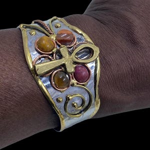Ankh Bracelet: Agate Stone Cuff, Ancient Egyptian Jewelry
