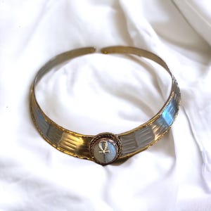 Egyptian Kemetic Jewelry! Small Ankh on a White Moonstone Choker. #StraightPathJewelry #EgyptianJewelry
