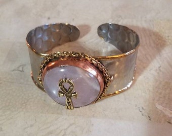 Egyptian Kemetic Jewelry! Ankh charm and Rose Quartz Gemstone. Channel your inner Queen!!!