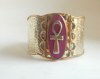 Women's History Month! Ankh and Pink agate stone cuff bracelet. Only One available