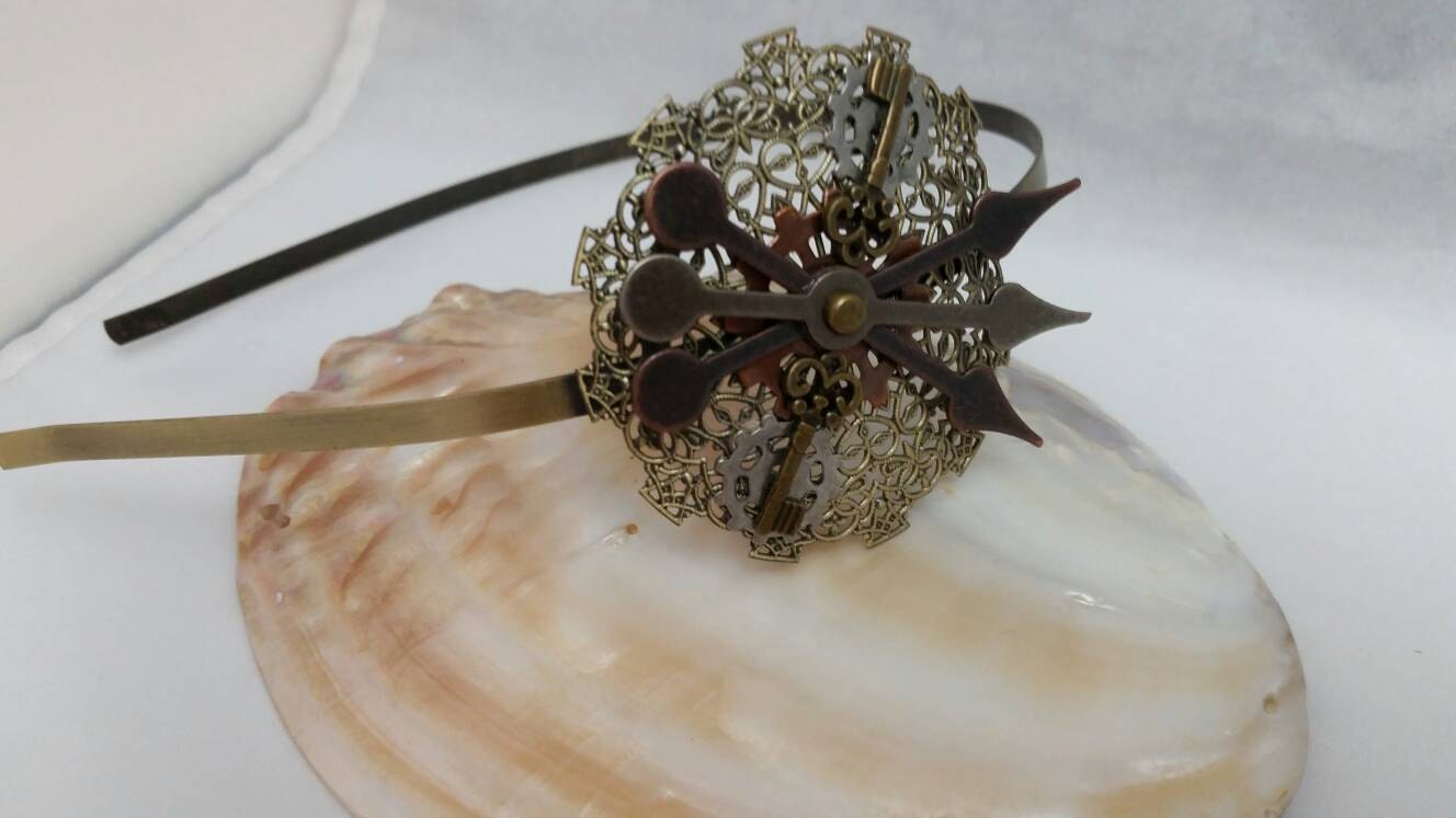 Clock hand Headband Steam punk Hair Accessory Gear & Key Etsy