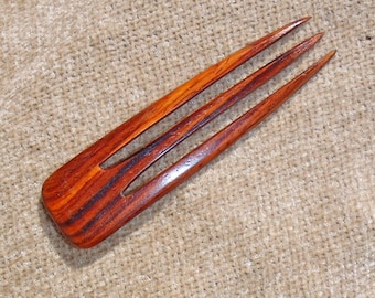 three prong hairstick, natural rosewood,  choose length and rosewood
