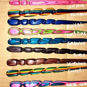 Crochet hook 6.5&quot; Spiral, One Hook,  NO crystal, colored natural burch wood, hand-turned Spiral handle shaft.