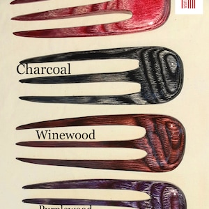 3 prong wooden hair comb fork, select length & color, hand shaped of colored hardwood. image 4