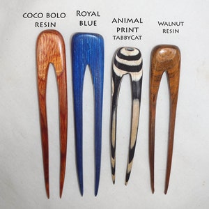 3 prong wooden hair comb fork, select length & color, hand shaped of colored hardwood. image 2