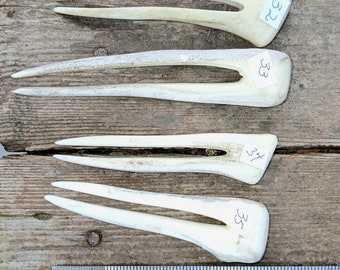 Hair prong fork comb of natural shed deer antler. Hand shaped , NO dyes.