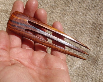 three prong hairstick, natural rosewood,  choose length and rosewood