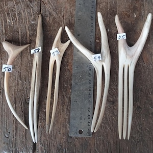 Hair prong fork comb of natural shed deer antler. Hand shaped , NO dyes.