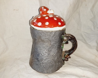 Coffee tea 10oz mug mushrooms porcelain clay,high-fired.