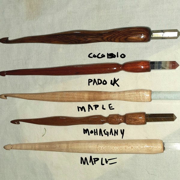Crochet hook crystal spiral Wand, 7.5" , real Crystal set into end, spiral hand- turned natural hardwoods.  New organic shaped handles.