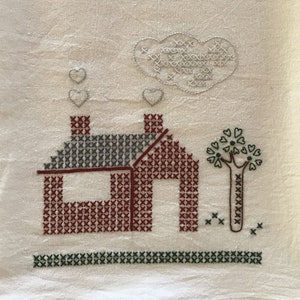 Hand-Stitched Farmhouse Tea Towel: Embroidered Flour Sack Kitchen Decor